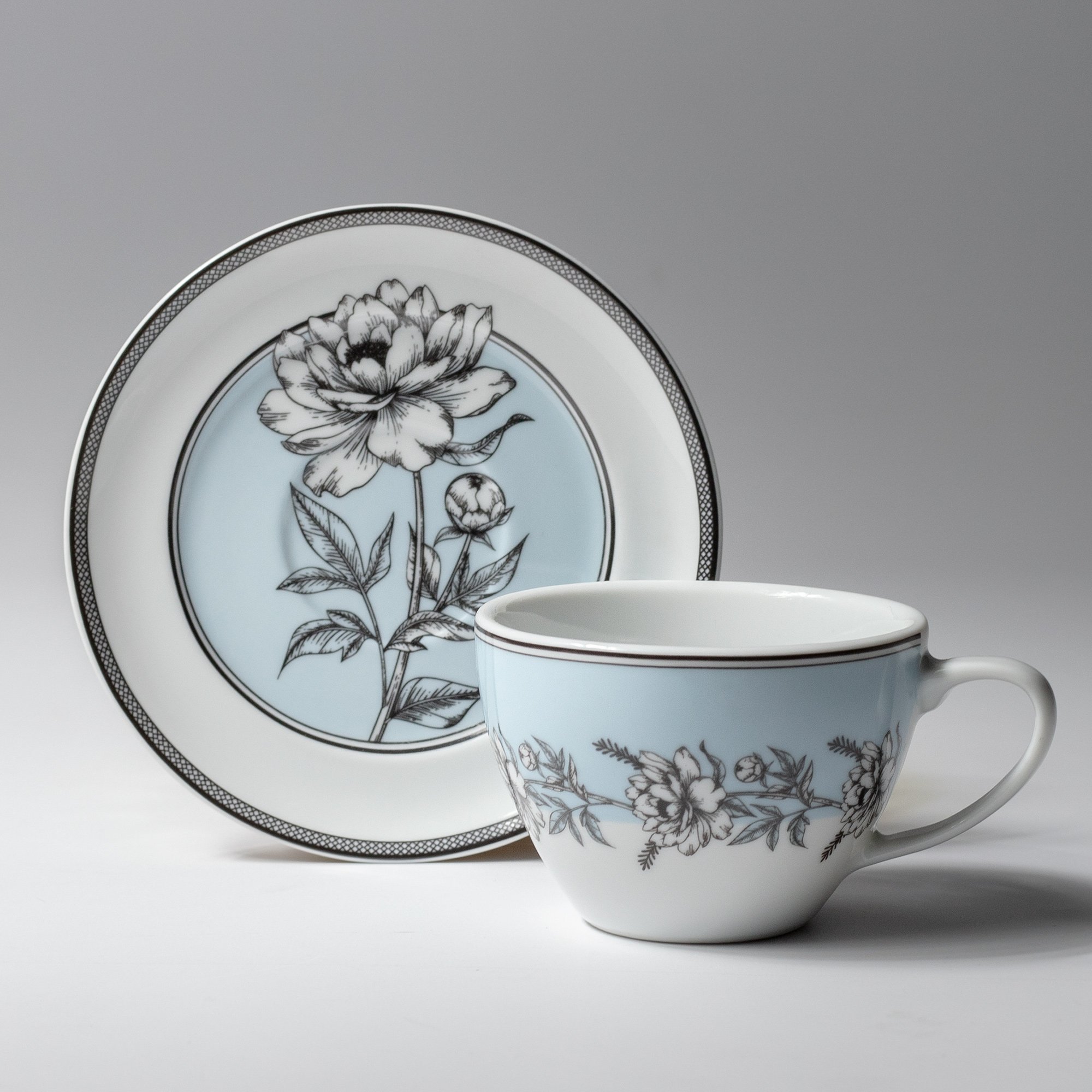 Jogo 6 Xícaras de Chá C/ Pires Anna Germer Porcelana - Estampado