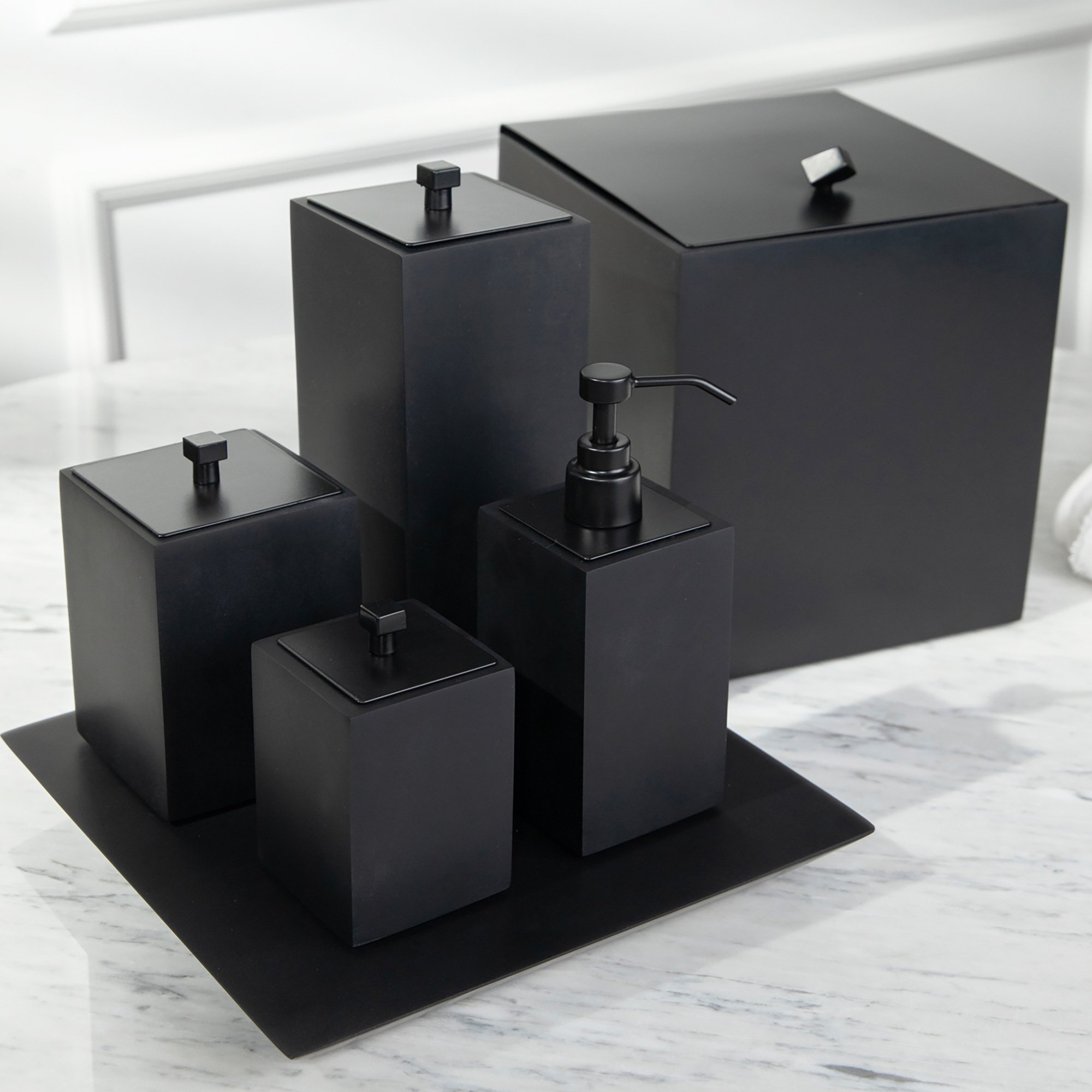 03 conjunto banheiro quadrado 6 pcs resina black matte