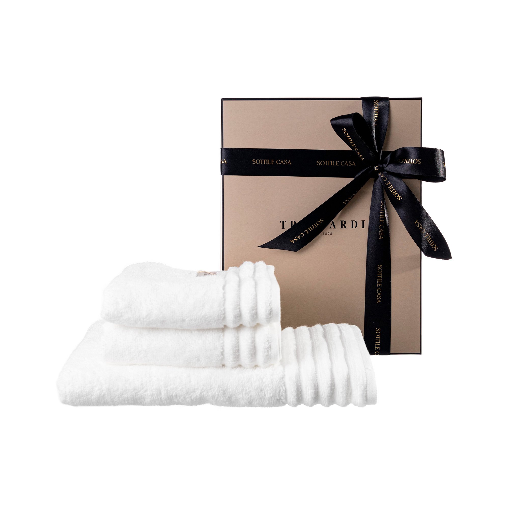 kit presente toalha banho 2 toalhas rosto trussardi imperiale branca still sottile casa