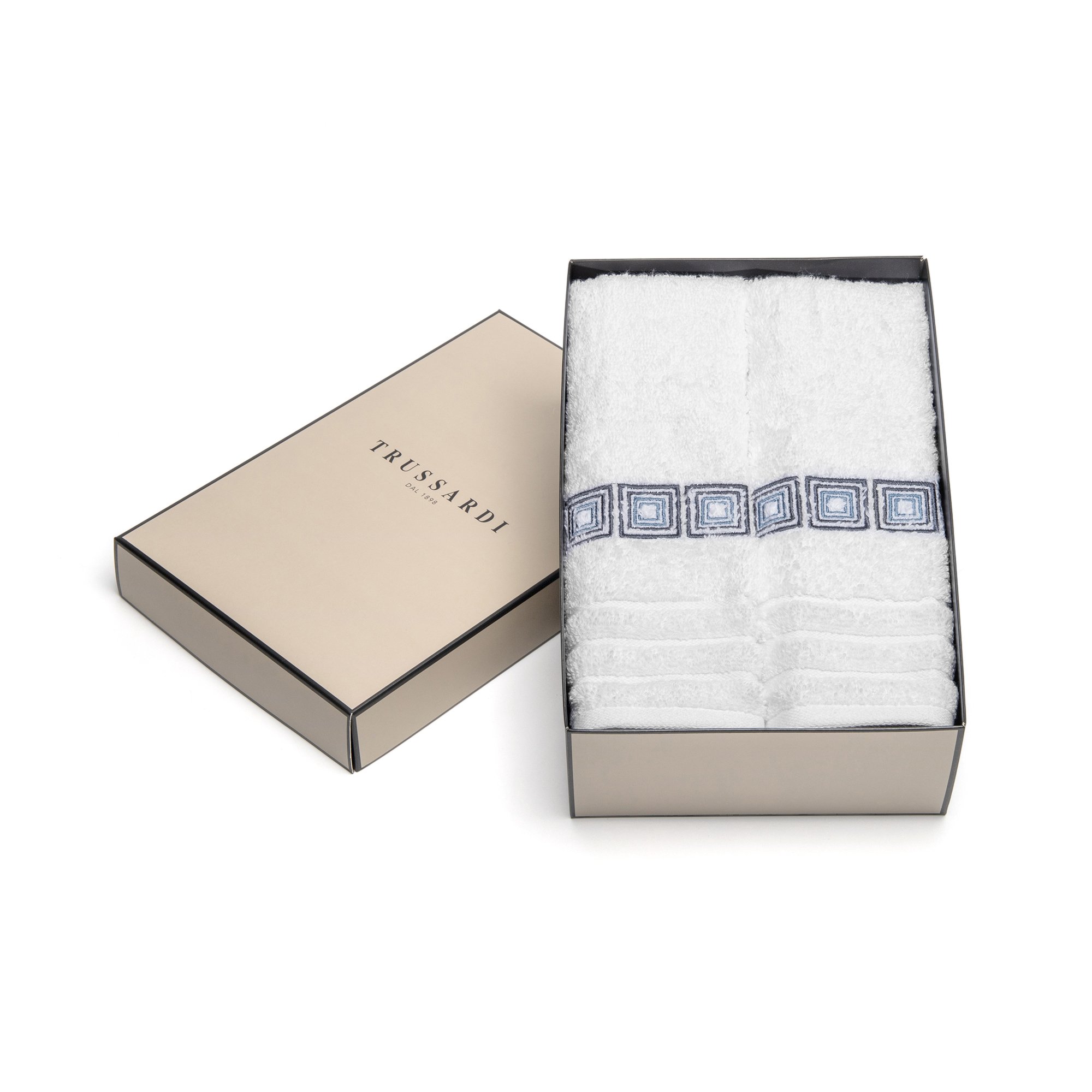 jogo 2 toalhas de lavabo trussardi vedere branco com caixa presente