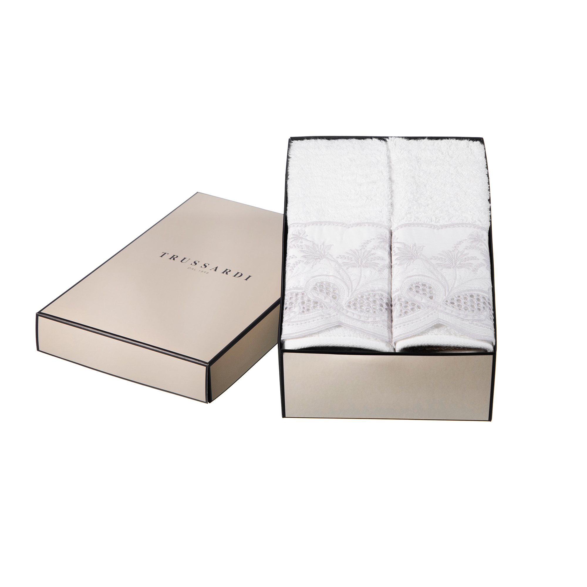 jogo de 2 toalhas de lavabo trussardi 100 algodao imperiale bordado c caixa de presente cinza