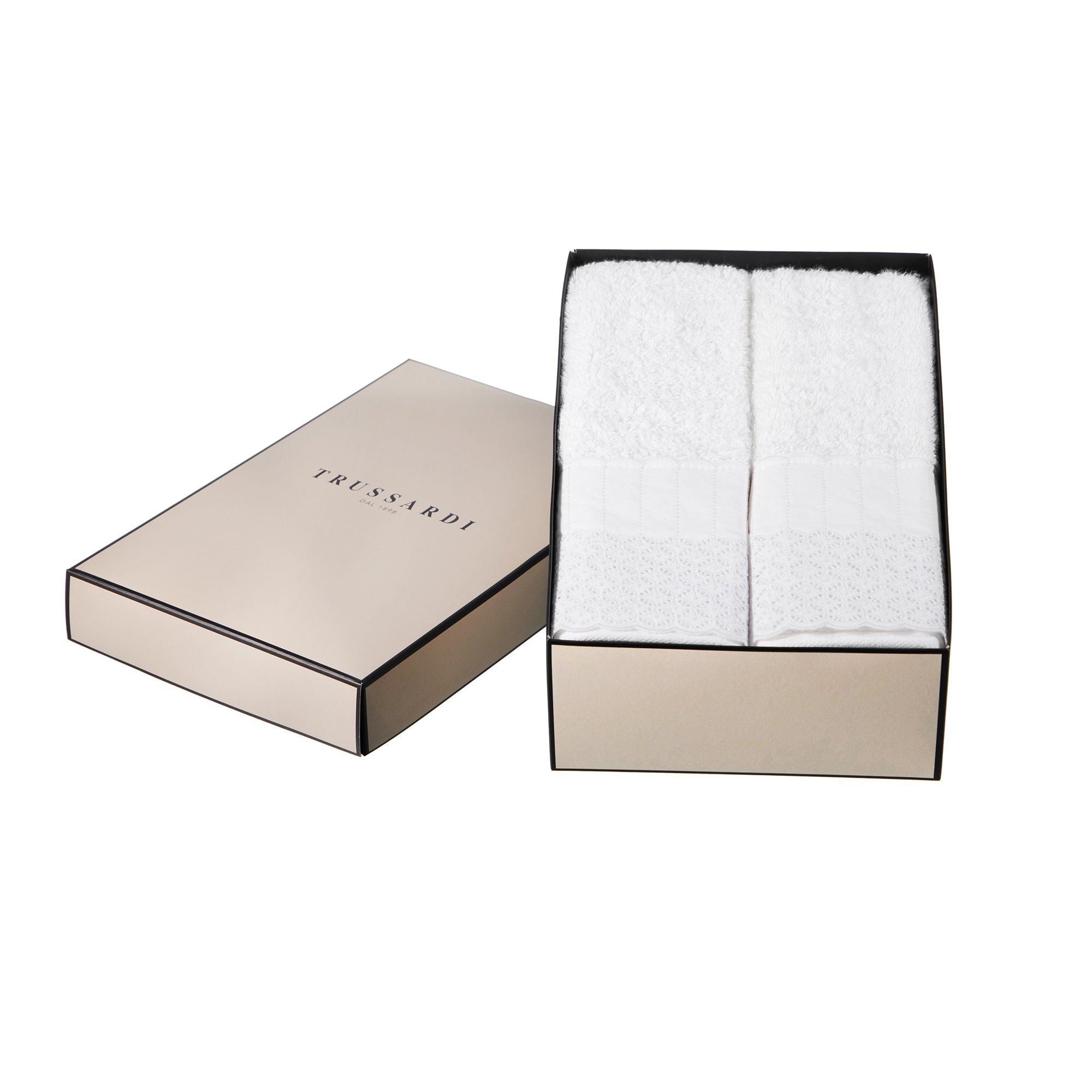 jogo de 2 toalhas de lavabo trussardi 100 algodao imperiale bordado c caixa de presente branco