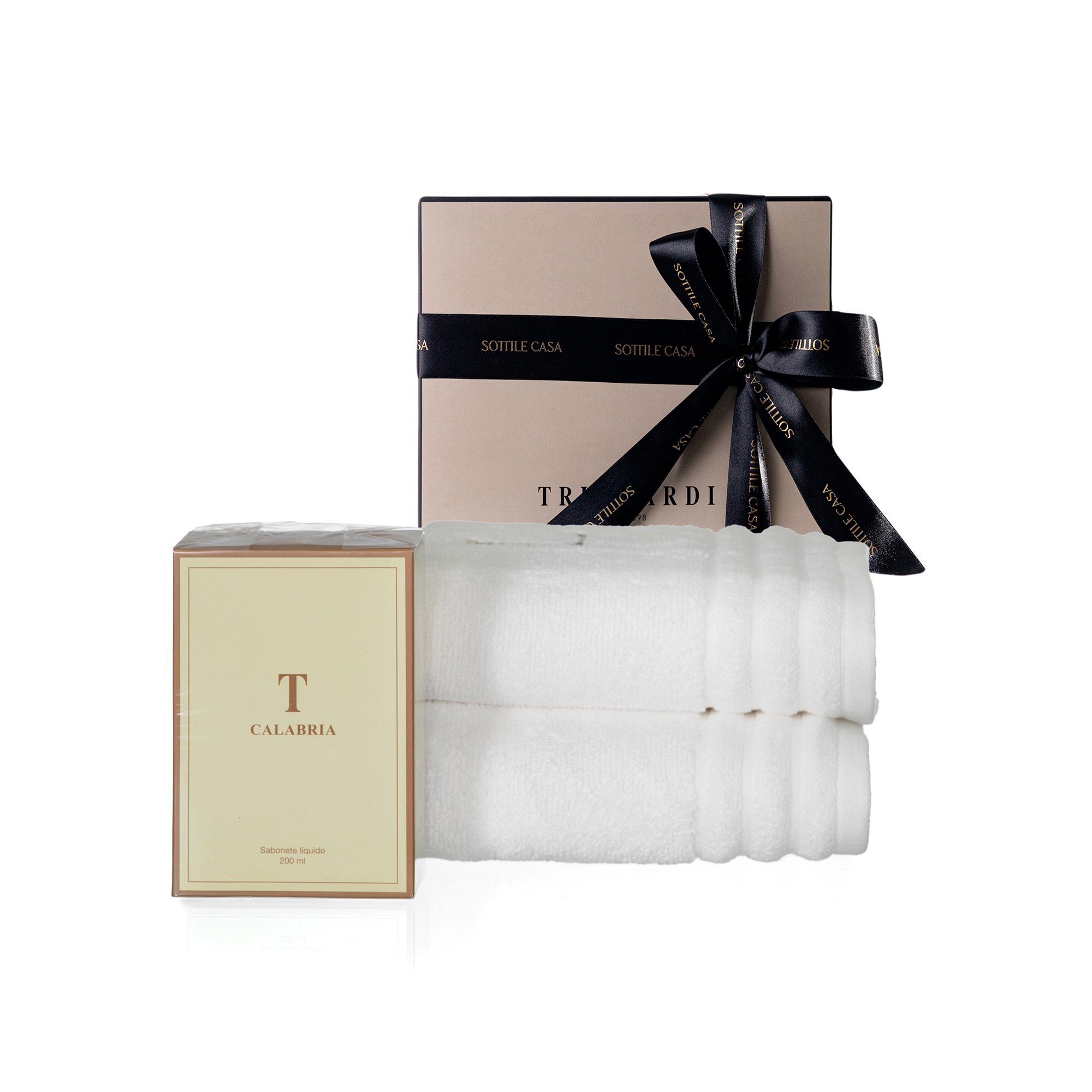 kit jogo 2 toalhas de lavabo 100 algodao trussardi imperiale branco com sabonete liquido trussardi 200ml calabria com caixa de presente 2