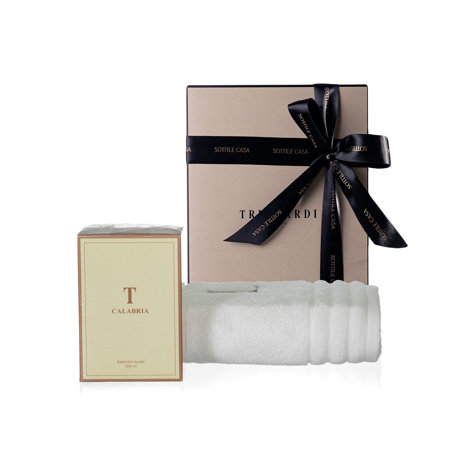 kit toalha de rosto 100 algodao trussardi imperiale branco com sabonete liquido trussardi 200ml calabria com caixa de presente 3