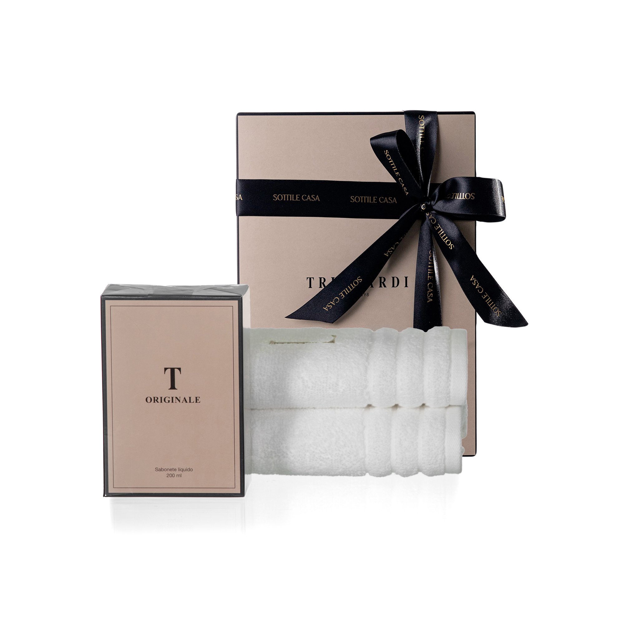 kit jogo 2 toalhas de lavabo 100 algodao trussardi imperiale branco com sabonete liquido trussardi 200ml originale com caixa de presente 2
