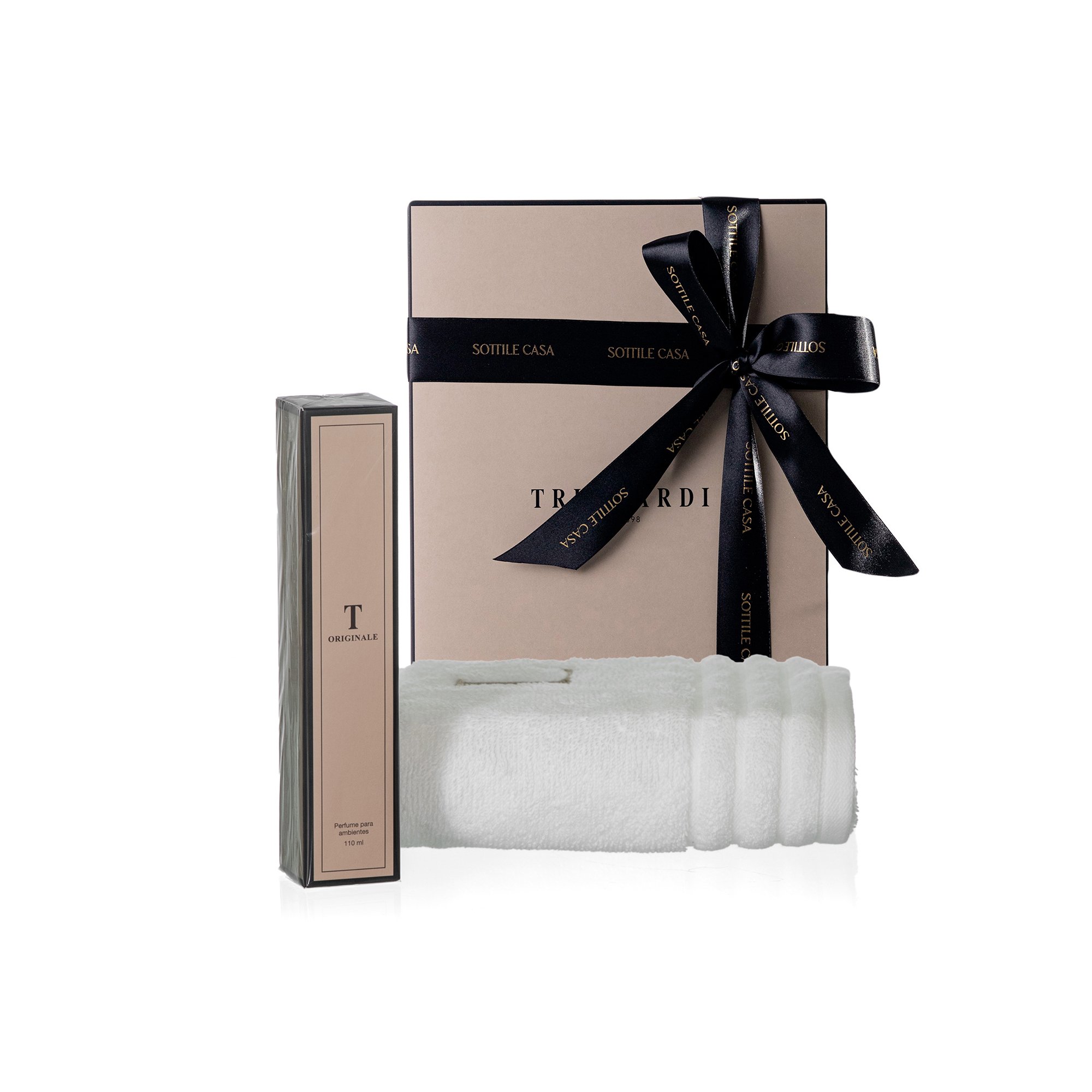 kit toalha de rosto 100 algodao trussardi imperiale branco com perfume para ambientes trussardi 110ml originale com caixa de presente 3