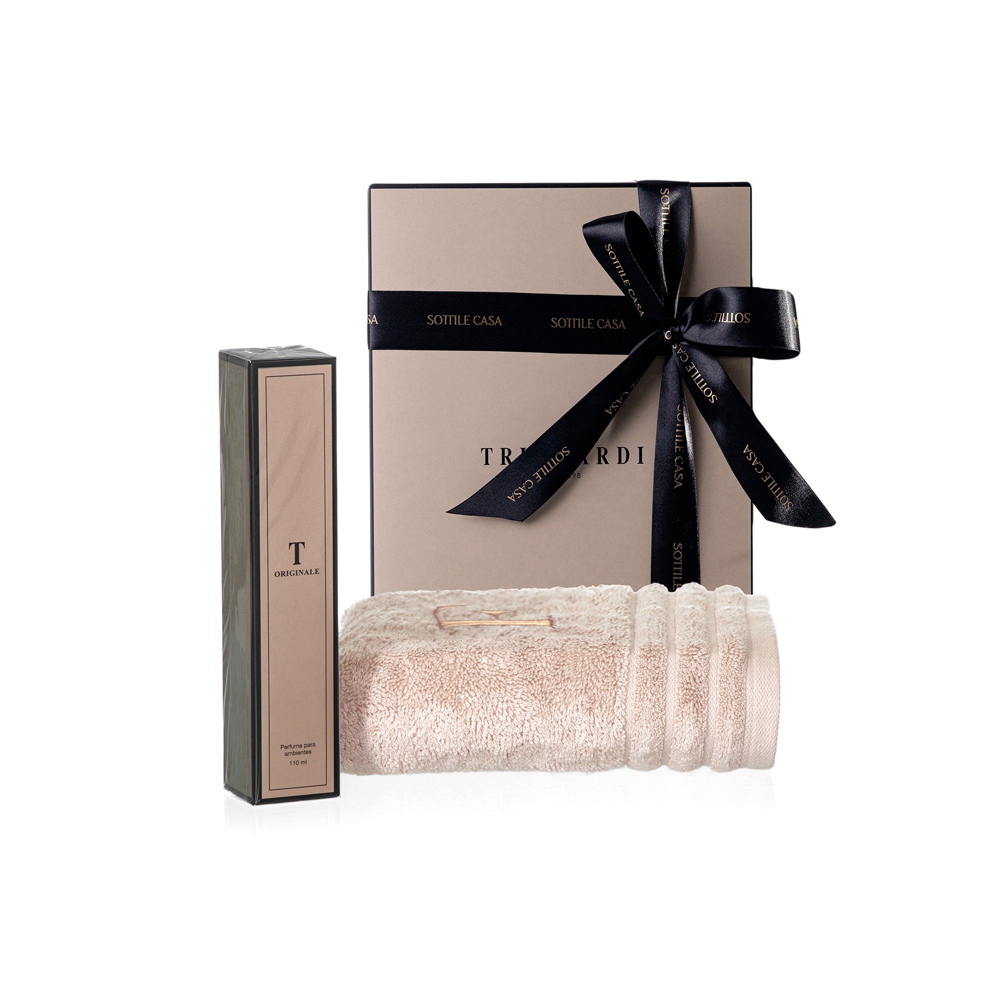 kit toalha de rosto 100 algodao trussardi imperiale branco com perfume para ambientes trussardi 110ml originale com caixa de presen