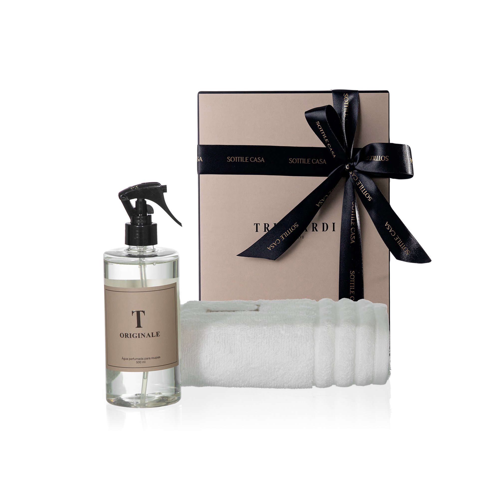 kit toalha de rosto 100 algodao trussardi imperiale branco com agua perfumada trussardi 500ml originale com caixa de presente