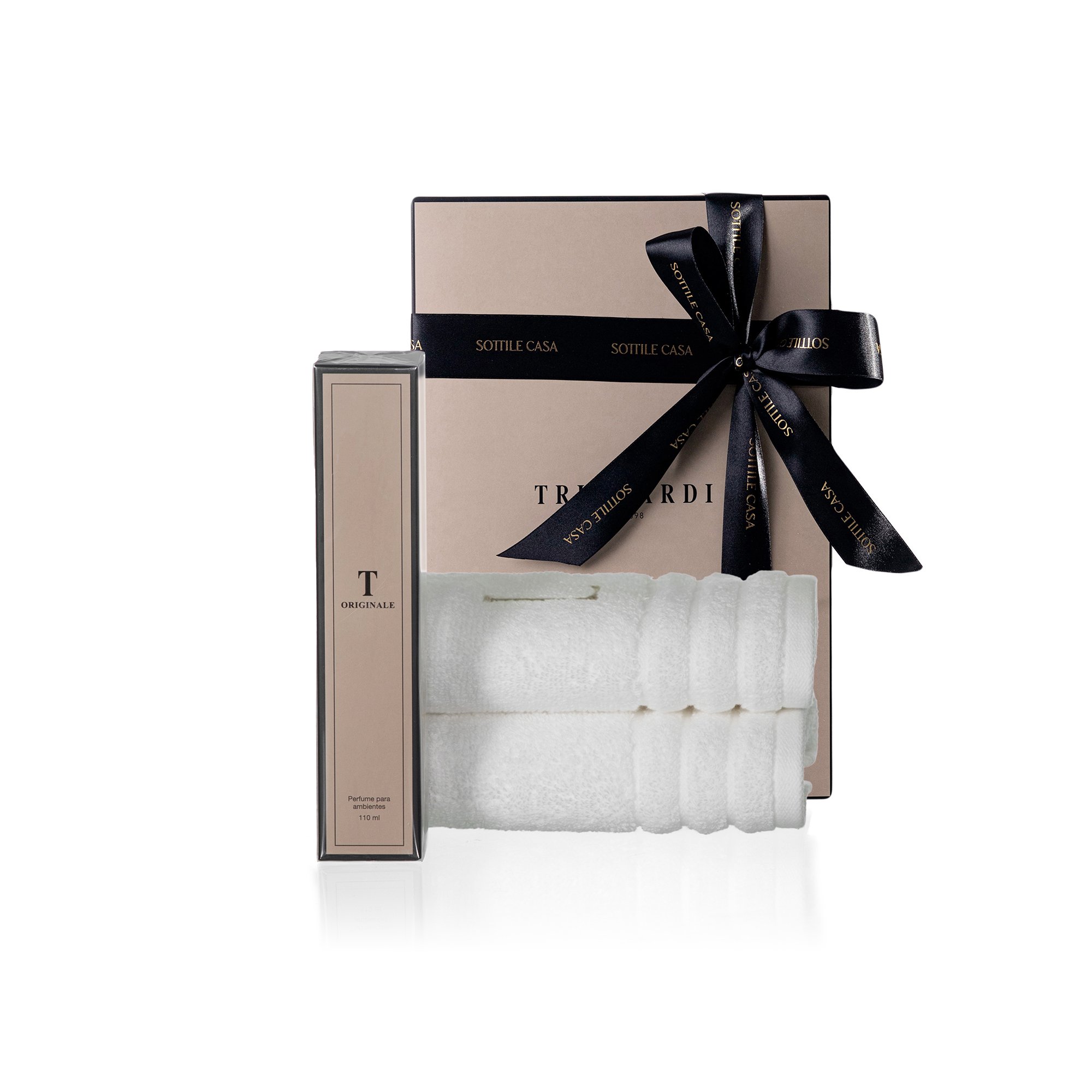 kit jogo 2 toalhas de lavabo trussardi imperiale branco com perfume para ambientes trussardi 110ml originale